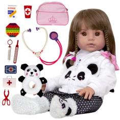 Boneca Bebe Reborn Realista Pandinha Luxo Enxoval Completo - Cegonha R