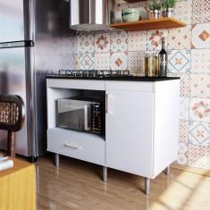 Balcão Para Cooktop 1,05m 4 Bocas 1 Nicho Com 1 Porta E Gaveta Turim Branco