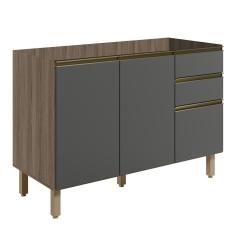 Balcão Para Pia 120cm Sem Tampo Maly N03 Carvalho/Grafite - Mpozenato