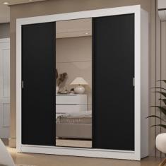Guarda-roupa Casal 3 Portas de Correr com Espelho 2 Gavetas Branco/preto Sublime Madesa