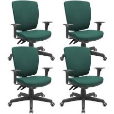 Kit 04 Cadeiras De Escritório Diretor Office Giratória Preto Alta Flexi P03 Poliéster Verde - Lyam