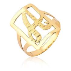 Anel De Letra Quadrado A Ouro 18k Puro - MAEHLER Arte Em Joias, 12, Do