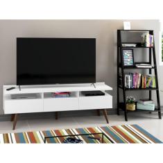 Rack para TV até 65 Polegadas Madesa Londres e Estante Escada - Branco/Preto