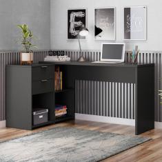 Mesa de Escritório em L 2 Gavetas 3 Nichos Office NT 2060 Notável Móveis Preto Tx