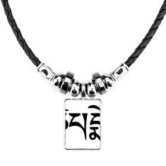 DIYthinker Colar com padrão de personagem sânscrito Culture Jewelry Torque Pingente de corda de couro