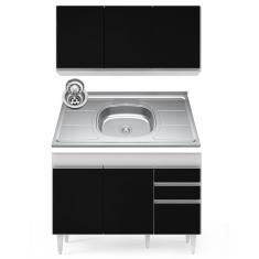 Armário Aéreo Virgínia E Balcão Com Pia 120cm Michigan Branco/preto - Lumil