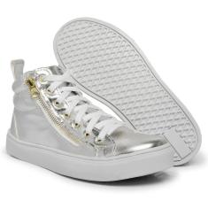 Tênis Cano Médio Metalizado Lk Store Fecho de Cadarço e Zíper