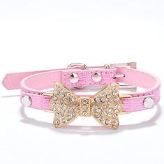 Colar De Gato De Strass Brilhante Com Incrustação De Strass Colar De Gato De Couro PU Colar De Gato Personalizado Ajustável,Rosa,S 27-33CM