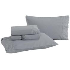 Jogo de Cama King Bordado Inglês Rozac Golden Cinza (2 Lençois e 2 Fronha)