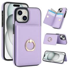 Capa carteira para iPhone 15 Plus com suporte para cartão, capa de couro com bloqueio RFID, suporte de anel giratório de 360° com fecho magnético à prova de choque para iPhone 15 Plus de 6,7 polegadas