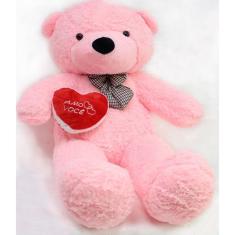 Urso Rosa 140cm Pelucia com Coração - Casa dos Ursos