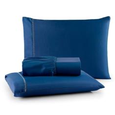 Lençol de Casal 400 Fios 3 Peças Percal em Ponto Palito (Azul)