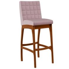 Banqueta Alta Para Cozinha Sala de Jantar Fixa Mila B04 Suede Rosê - L