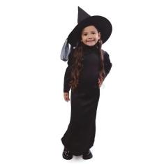 Fantasia Halloween Infantil Bruxa Vestido Preto Com Chapéu e Capa - Fa