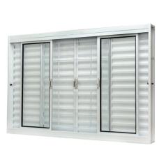 Janela de Aço Veneziana Central 100x120cm 6 Folhas com Grade Quadricul