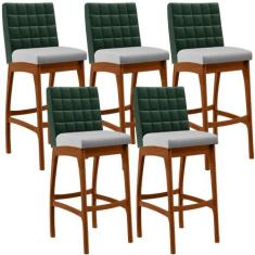 Kit 05 Banquetas Altas Cozinha Sala Jantar Fixa Mila B04 Facto Verde M
