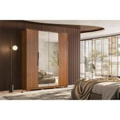 Guarda Roupa Solteiro 4 Portas e 3 Gavetas c/ 2 Espelhos e Pés Attore Amêndola Touch - Demóbile