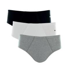 Kit 3 Cuecas Slip Mash 010.20 Elástico Embutido Algodão, Preto, Branco