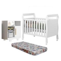 Quarto de Bebê com Berço Mini Cama com Colchão Slim e Cômoda 100% Mdf 