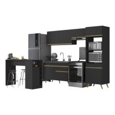 Armário De Cozinha Com Bancada-mesa Gourmet Veneza Multimóveis Mp2174 Preto-dourado Preto-dourado