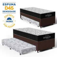 Cama Box com Colchao de Espuma D45 Ortobom Airtech 150 + Auxiliar de Espuma Unique Solteiro 88cm