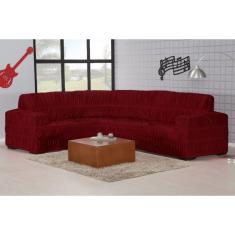 Capa De Sofá De Canto Em Malha Com 21 Elásticos Vinho
