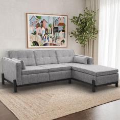 Sofá 3 Lugares com Chaise Lado Esquerdo 212cm em Linho Tiê CabeCasa Ma