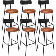 Kit 06 Banquetas Alta Bar Cozinha Jantar Milão L02 Em Aço material sin