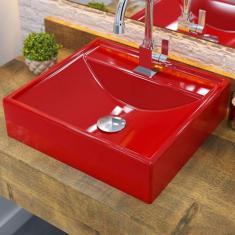 Cuba para Banheiro Quadrada Vermelho Q39 - Compace, Mármore Sintético,