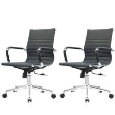 Kit 2 Cadeiras Giratória Baixa Office Manhattan Esteirinha Fratini Revestida Em (pu) Preto Base