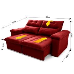 Sofá Retrátil Reclinável Verona 1,50m Suede Velut Vermelho c/ Molas no Assento - King House