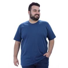 Camiseta Plus Size Lisa Masculina Básica Algodão Azul Jeans - Anistia