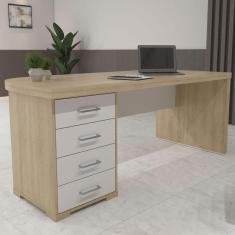 Mesa Para Escritório Tamburato 4 Gavetas Carvalho/branco - Artany Móveis