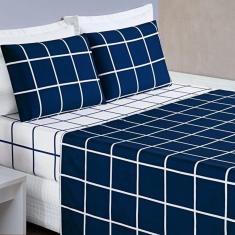 Jogo De Cama Com Lençol De Cima 200 Fios Austin Solteiro 03 Peças - Marinho