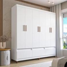 Imagem de Guarda-Roupa Bartira Ilhéus com Cabideiro, 6 Portas de Bater, 3 Gavetas e 180cm de Largura