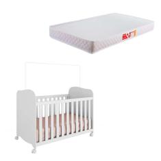 berço uli branco com colchão infantil baby liso d18 (10x70x130) branco