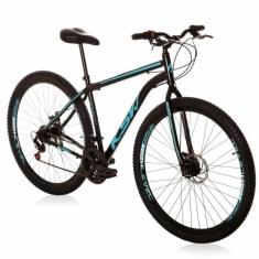 Bicicleta Aro 29 Aço Carbono Ksvj Freios A Disco 21 Vel - Preto e Rosa - Unissex-Unissex