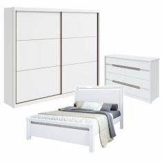 Conjunto de Guarda-Roupa Casal Toronto Plus e Cômoda Urban e Cama Casal Reali   Branco