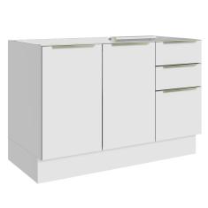 Balcão Gabinete 120 Cm 2 Portas 3 Gavetas Branco/Branco