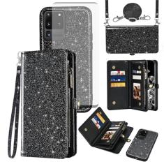 Asuwish Capa de celular para Samsung Galaxy S20 Ultra 5G com zíper carteira celular com protetor de tela de vidro temperado cordão alça flip suporte para cartão S20ultra 20S S 20 A20 S2O 20ultra G5
