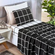 Jogo De Cama Solteiro Dupla Face Grid Micro Percal 200 Fios Austin 3 P