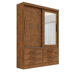 Guarda Roupa Solteiro 2 Portas e 6 Gavetas Com Espelho - Alpoim, Ypê