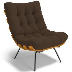 Poltrona Decorativa Sala de Estar Costela L02 Suede Marrom - Lyam Deco