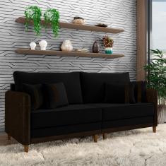 Sofá Living Montecarlo 2 Lugares Bipartido 192cm Pés Em Madeira Veludo-pu Preto-marrom G33 Gran Belo