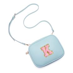 Viverte Bolsa infantil para meninas, bolsa transversal de couro sintético com inicial para meninas, presentes de aniversário personalizados, Azul gelado
