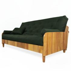 Sofá Cama Paris Ripado Sarja Madeira Nobre - Verde Militar