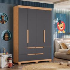 Guarda Roupa Infantil 4 Portas 4 Gavetas Circus Freijó / Titanium - Al