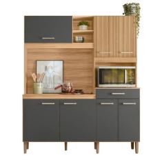 Armario Cozinha 7 Portas e 1 Gaveta Yara Carvalho Nature/Off White - N