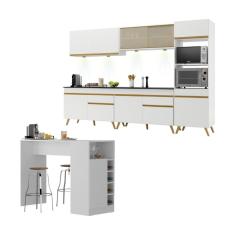 Armário De Cozinha Completa Com Bancada Americana Veneza Multimóveis Mp2199 Branco/dourado Branco/dourado