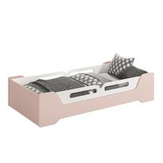 Cama Evolutiva Zaki, 2 Kits Proteção Lateral Usinada e Colchão D20 - Reller Móveis Rosa Fosco